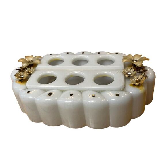 Vintage MENDA CO. PASADENA, CAL Blue Plastic Vanity Lipstick Bar Holder Flowers - Picture 6 of 6